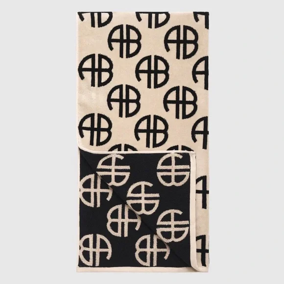 NWT Anine Bing Bahia Towel in Beige Monogram Print